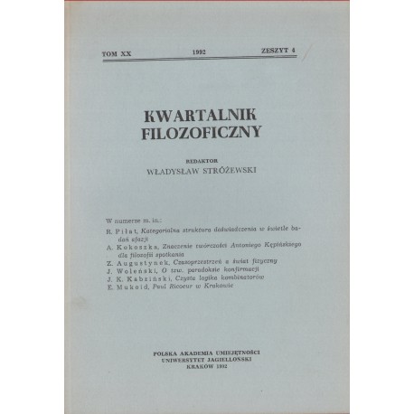 KWARTALNIK FILOZOFICZNY. TOM XX. ZESZYT 4. ROK 1992