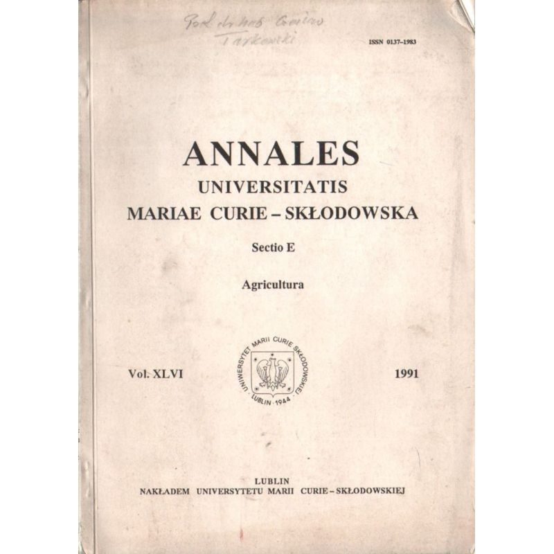 ANNALES UNIVERSITATIS MARIAE CURIE-SKŁODOWSKA. SECTIO E. AGRICULTURA