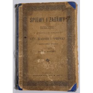 Okładka książki "Śpiewy i zabawy dziecięce" w starym stylu, w barwach beżowych.