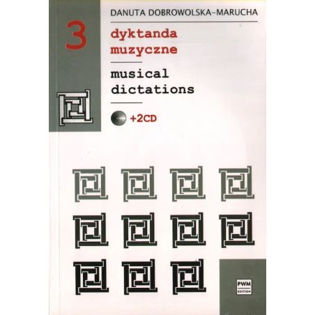 Okładka podręcznika Dyktanda muzyczne 3 z dwiema płytami CD autorstwa Danuty Dobrowolskiej-Maruchy.